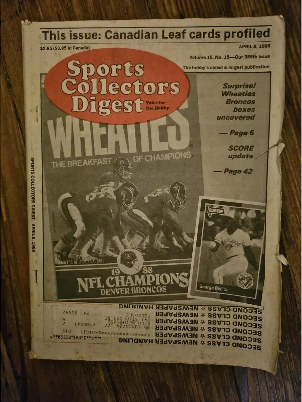 Sports Collectors Digest - April 8, 1988 issue - Broncos Wheaties  George Bell